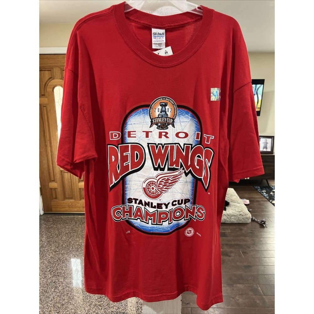 NOS Vintage Mens XLarge 2002 Stanley Cup Champions Detroit Red Wings T-Shirt Red